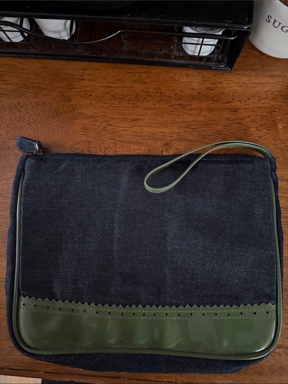 Victoria’s Secret Denim Pouch with Olive Green Trim and Wrist Loop